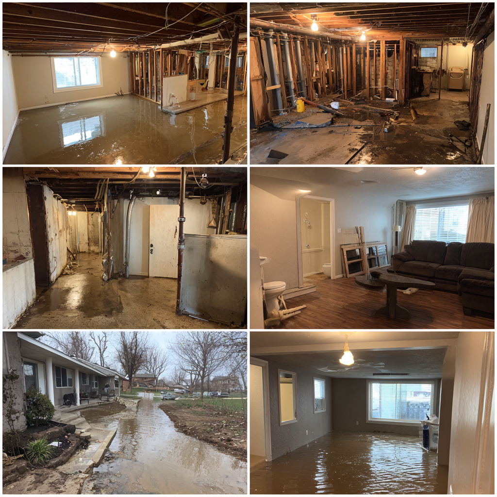 Professional water damage restoration team at work
